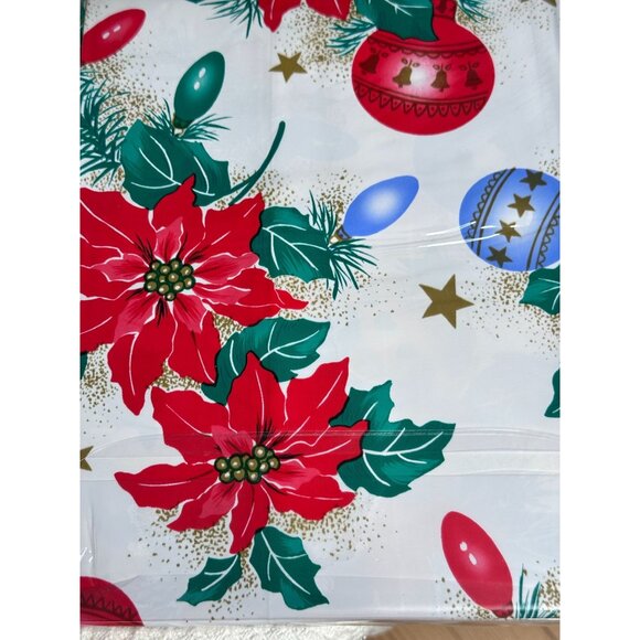 Poinsettia Vinyl Shower Curtain Christmas Holiday Decor Carnation Home Fashions - Picture 3 of 4